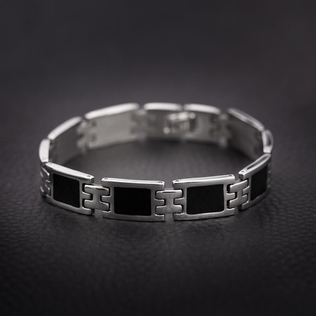 Square Link Bracelet // Black + Silver