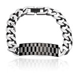 Checkered Rectangle Station + Curb Chain Bracelet // Black + Silver