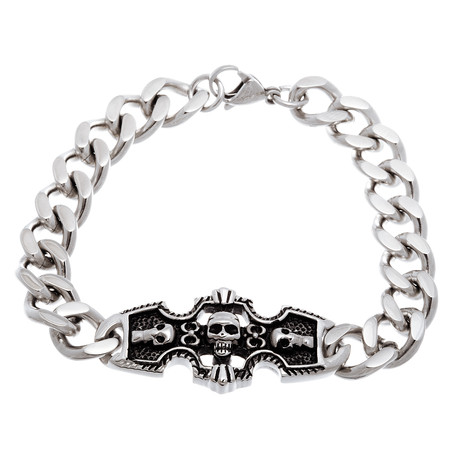 Enamel Skull Station + Curb Chain Bracelet // Black + Silver