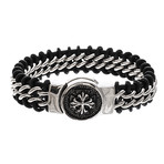 Celtic Design Wrapped Leather + Stainless Steel Bracelet // Black + Silver