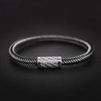 Leather + Wire Magnetic Bracelet // Black + Silver