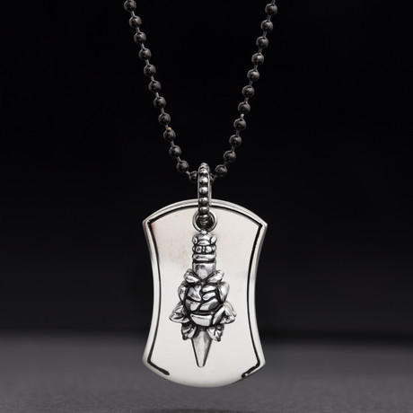 Dagger Dog-Tag Necklace // Black + Silver