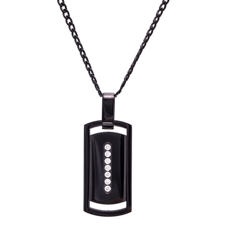 Steel Evolution // Cubic Zirconia Dog Tag Necklace // Black + Silver