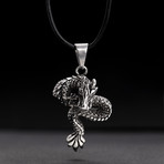 Dragon Design Pendant Necklace // Black + Silver