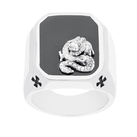 Dragon Design Signet Ring // Black + Silver (Size 9)