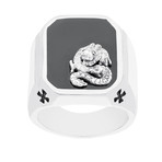 Dragon Design Signet Ring // Black + Silver (Size 9)
