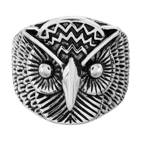 Owl Design Ring // Black + Silver (Size 9)