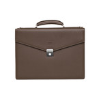 Grained Leather Briefcase Bag + Shoulder Strap // Brown