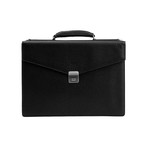 Grained Leather Briefcase Bag + Shoulder Strap // Gunmetal Black