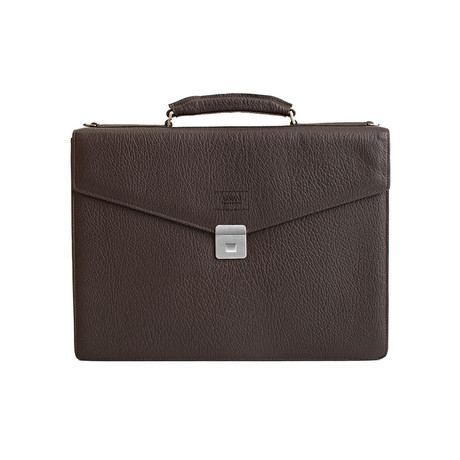 Grained Leather Briefcase Bag + Shoulder Strap // Dark Brown