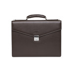 Armani // Leather Briefcase Bag + Shoulder Strap // Dark Brown