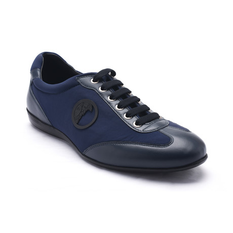 Leather Rubber Medusa Logo Low Top Sneaker // Navy Blue (US: 6)