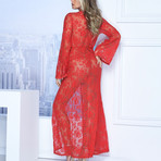 April Long Lace Robe + G-String // Red (XL)