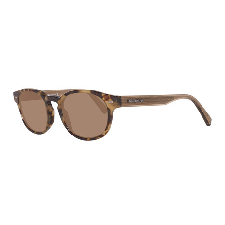 Zegna // Men's Classic Oval Polarized Sunglasses // Colored Havana + Brown
