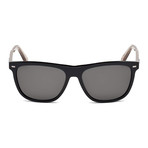 Zegna // Men's Rectangle Polarized Sunglasses // Shiny Black + Transparent Champagne