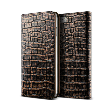 Leather Diary // Croco Style // iPhone 7/8 (Dark Gold)