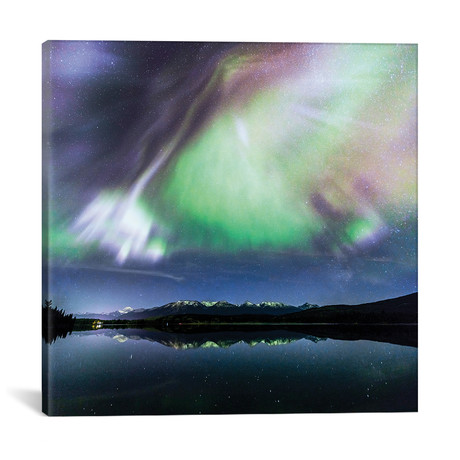 Aurora Borealis On The Canadian Rockies // Matteo Colombo (18"W x 18"H x 0.75"D)