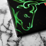 Bull vs Bear // Green + Red Flame (24"W x 18"H // Gallery Wrapped)