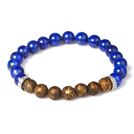 Lapis + Tibetan Beaded Bracelet // Blue + Brown (S)