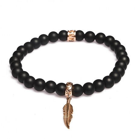 Feather Beaded Bracelet // 18K Rose Gold Plated (S)