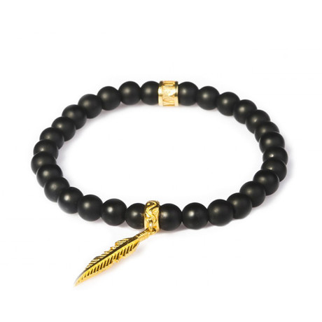 Feather Beaded Bracelet // 18K Gold Plated (S)