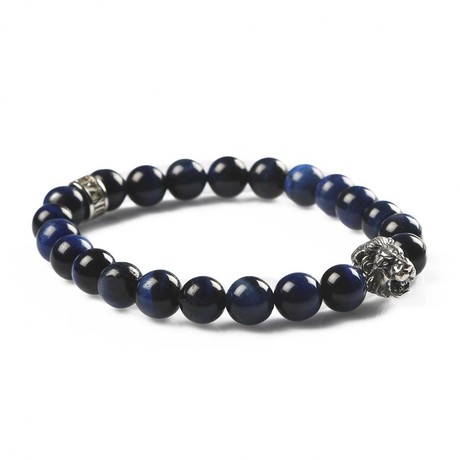 Leo Charm Beaded Bracelet // Gunmetal // Blue + Black (S)