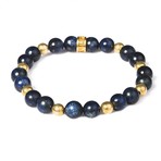 Blue Stone Beaded Beaded Bracelet // Gold (M)