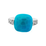 Vintage Pomellato Capri 18k White Gold Turquoise Ring // Ring Size: 4