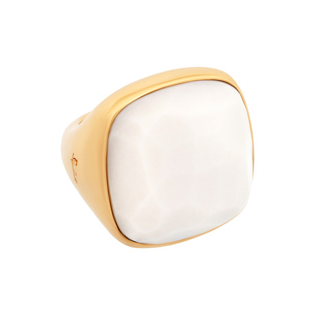 Vintage Pomellato Victoria 18k Yellow Gold White Opal Ring // Ring Size: 6.75