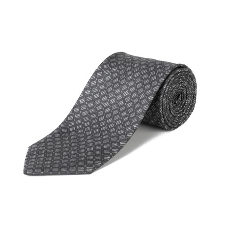 Brioni // Silk Checkered Pattern Tie // Gray