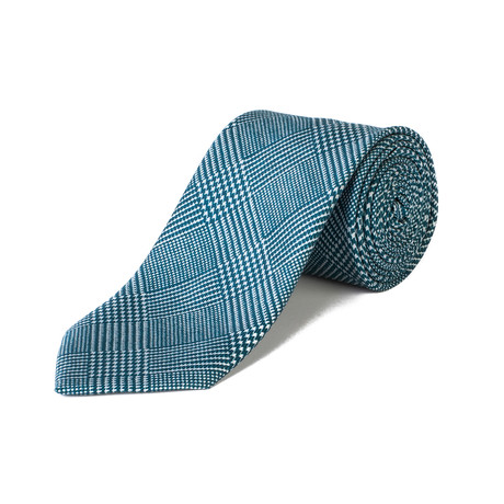 Brioni // Silk Pattern Tie // Aqua + White