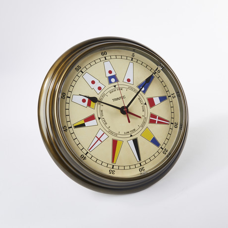14" Brass Finish Nautical Flag Time & Tide Clock