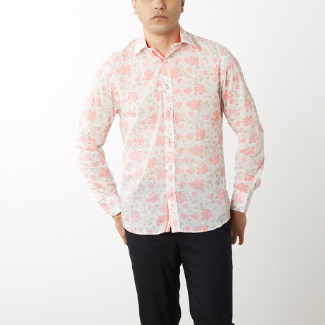 Evert Long-Sleeve Roll-Up Slim-Fit Linen Shirt // Salmon (S)