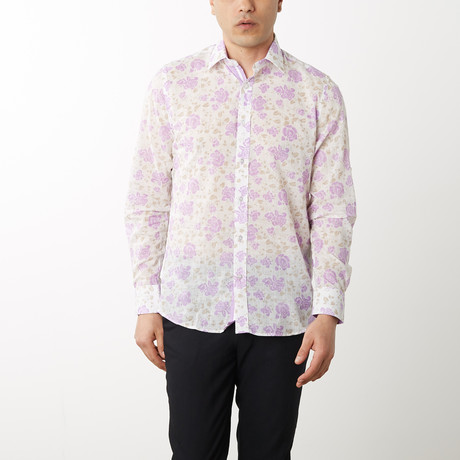 Evert Long-Sleeve Roll-Up Slim-Fit Linen Shirt // Purple (S)