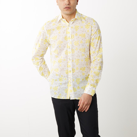 Evert Long-Sleeve Roll-Up Slim-Fit Linen Shirt // Yellow (S)