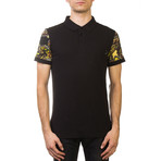 Jeans Couture Pique Cotton Baroque Sleeve Polo Shirt // Black + Gold (X-Small)