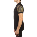 Jeans Couture Pique Cotton Baroque Sleeve Polo Shirt // Black + Gold (X-Small)