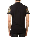 Jeans Couture Pique Cotton Baroque Sleeve Polo Shirt // Black + Gold (X-Small)