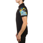 Jeans Couture Pima Cotton Baroque Sleeve Polo Shirt // Black + Teal (X-Small)