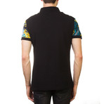 Jeans Couture Pima Cotton Baroque Sleeve Polo Shirt // Black + Teal (X-Small)