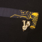 Jeans Couture Pique Cotton Ribbed Baroque Polo Shirt // Black + Gold (X-Small)