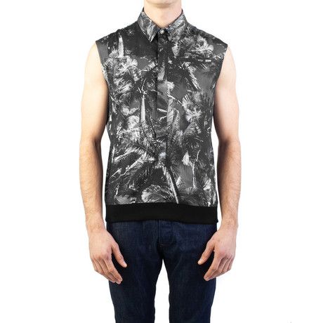 Cotton Sleeveless Tropical Print Dress Shirt // Black + White (XS)