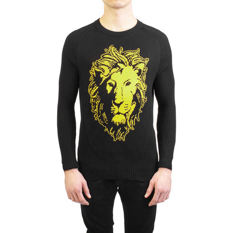 Cotton Blend Lion Sweater // Black + Yellow (S)