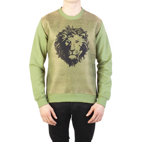 Lion Cotton Crewneck Sweatshirt // Olive Green (X-Small)