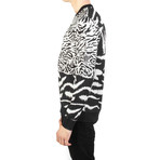 Cotton Zebra Print Sweatshirt // White // Black (Small)