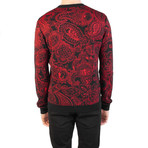 Baroque Paisley Wool Blend Crewneck Sweater // Black + Red (S)