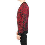 Baroque Paisley Wool Blend Crewneck Sweater // Black + Red (S)