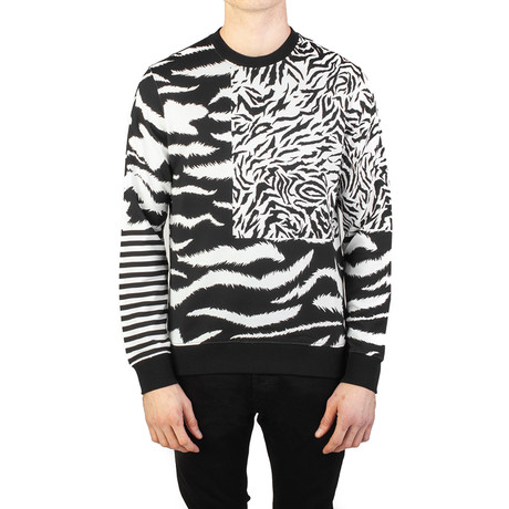 Cotton Zebra Print Sweatshirt // White // Black (Small)