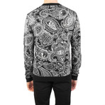 Baroque Paisley Wool Blend Crewneck Sweater // Black + White (Small)