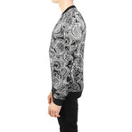 Baroque Paisley Wool Blend Crewneck Sweater // Black + White (Small)